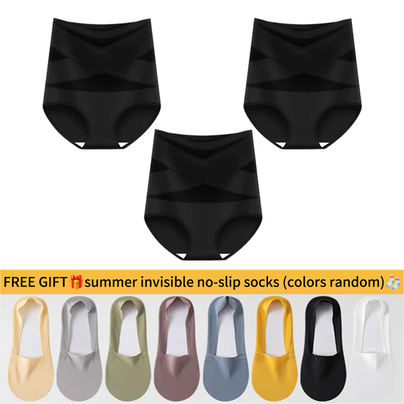 💖Last Day-Buy 1 Get 3 Packs💖Plus-Size High-Waist Cross Tummy Control Panties🎁Free socks Today!!