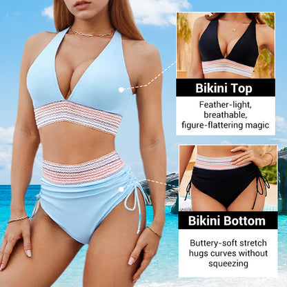 🔥Summer Hot Sale £12.99!!💥50K+ SOLD!-👙High Waisted Tummy Control Color Block Bikini Sets