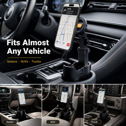 48%OFF|🔥Car Cup Holder Phone Mount – 360° adjustable, strong N52 magnet, one-handed operation, fits all phones, stable magnetic and clamp models for safe driving