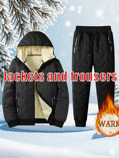 Men's Stylish Warm Jacket & Pants Two-Piece Set