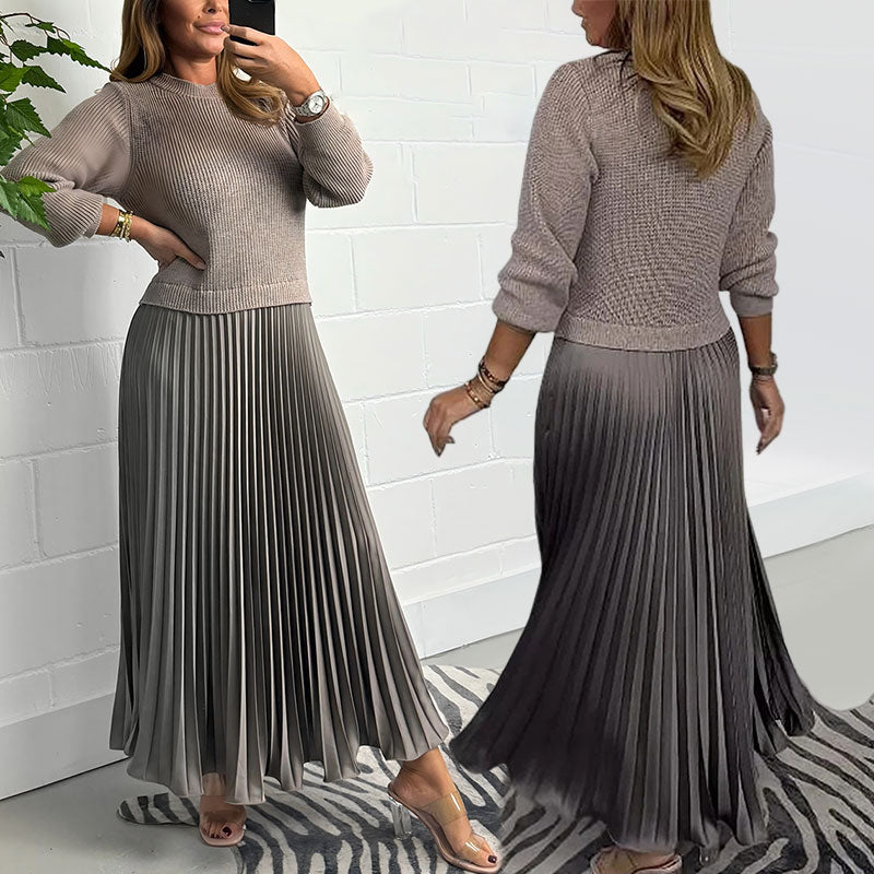 🔥Black Friday Promotion 50%OFF🔥Women's solid color Long Sleeve Jumper & Pleated Bottom Dress