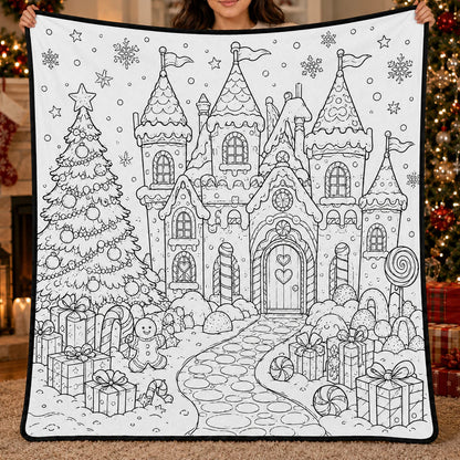 DIY Christmas Drawing Blanket with 24 Colors Markers, Doodle Your Own Xmas Blanket, Customizable Washable Paint Play Blanket for Adults, Kids