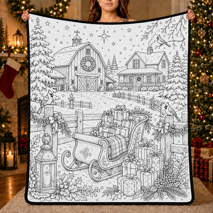 DIY Christmas Drawing Blanket with 24 Colors Markers, Doodle Your Own Xmas Blanket, Customizable Washable Paint Play Blanket for Adults, Kids