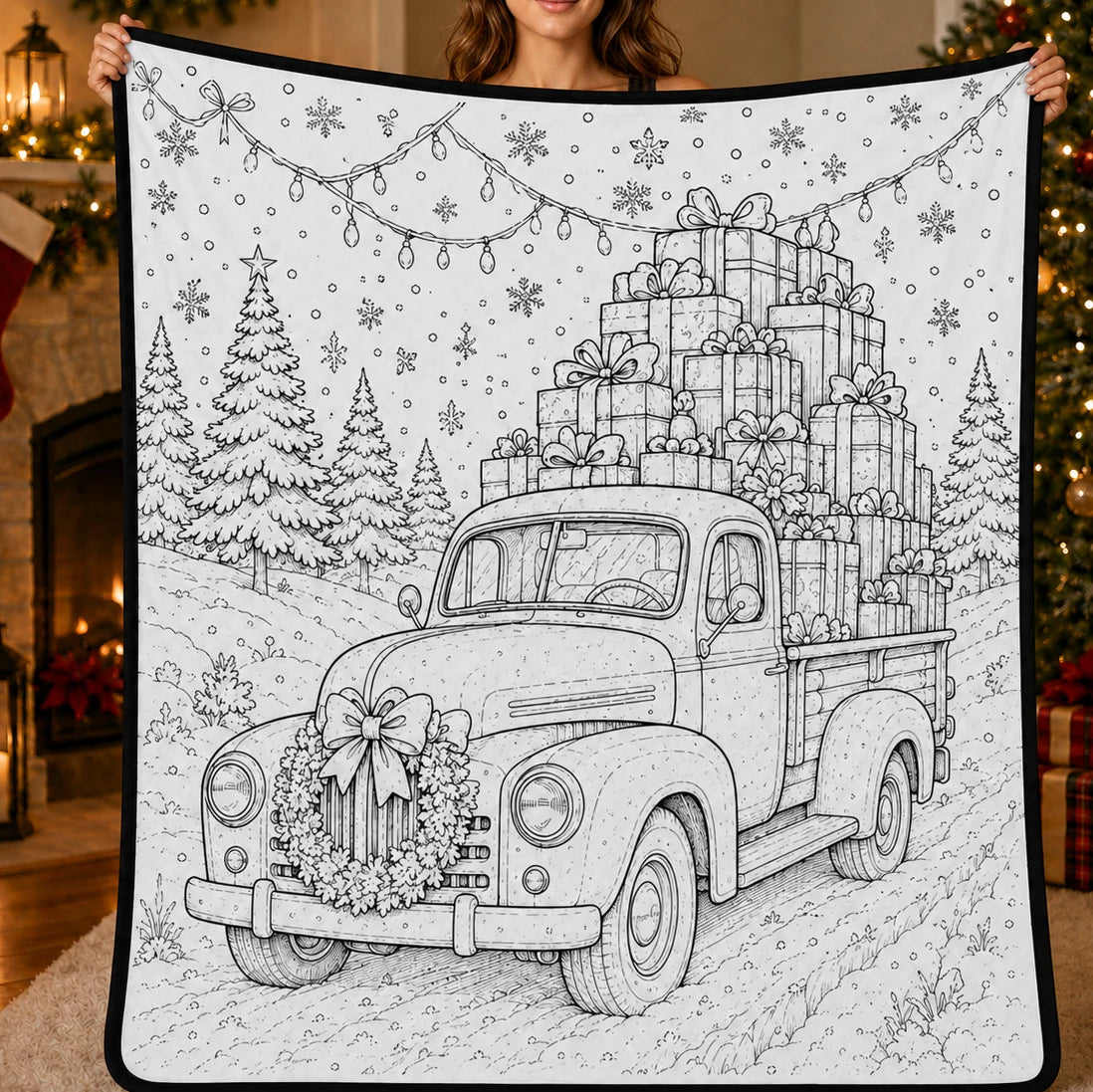 DIY Christmas Drawing Blanket with 24 Colors Markers, Doodle Your Own Xmas Blanket, Customizable Washable Paint Play Blanket for Adults, Kids