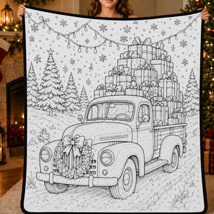 DIY Christmas Drawing Blanket with 24 Colors Markers, Doodle Your Own Xmas Blanket, Customizable Washable Paint Play Blanket for Adults, Kids