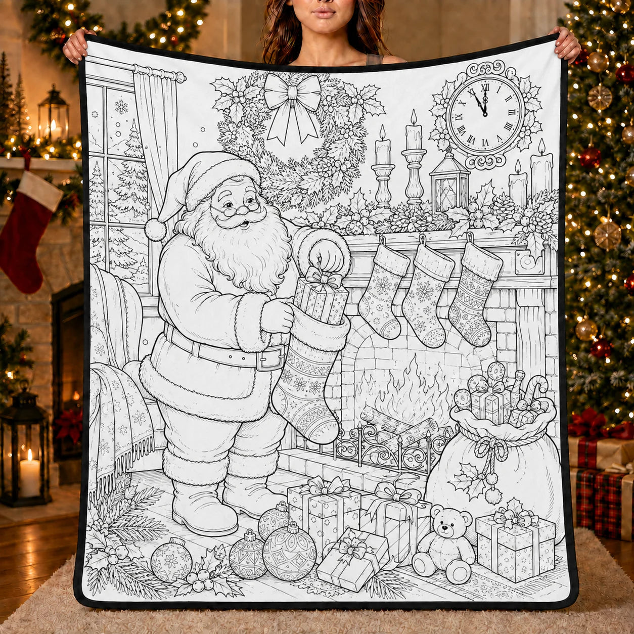 DIY Christmas Drawing Blanket with 24 Colors Markers, Doodle Your Own Xmas Blanket, Customizable Washable Paint Play Blanket for Adults, Kids