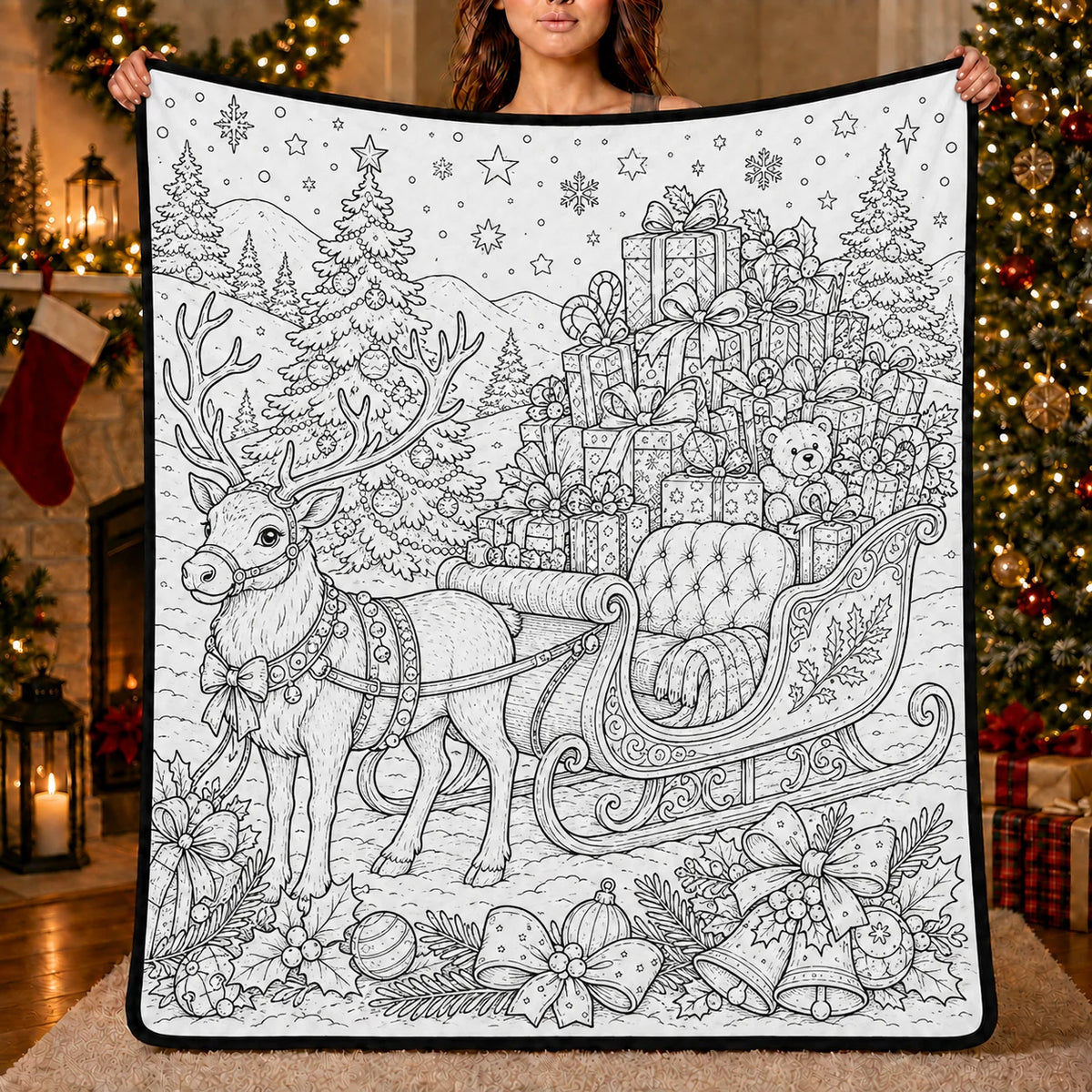 DIY Christmas Drawing Blanket with 24 Colors Markers, Doodle Your Own Xmas Blanket, Customizable Washable Paint Play Blanket for Adults, Kids
