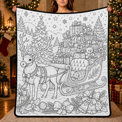 DIY Christmas Drawing Blanket with 24 Colors Markers, Doodle Your Own Xmas Blanket, Customizable Washable Paint Play Blanket for Adults, Kids