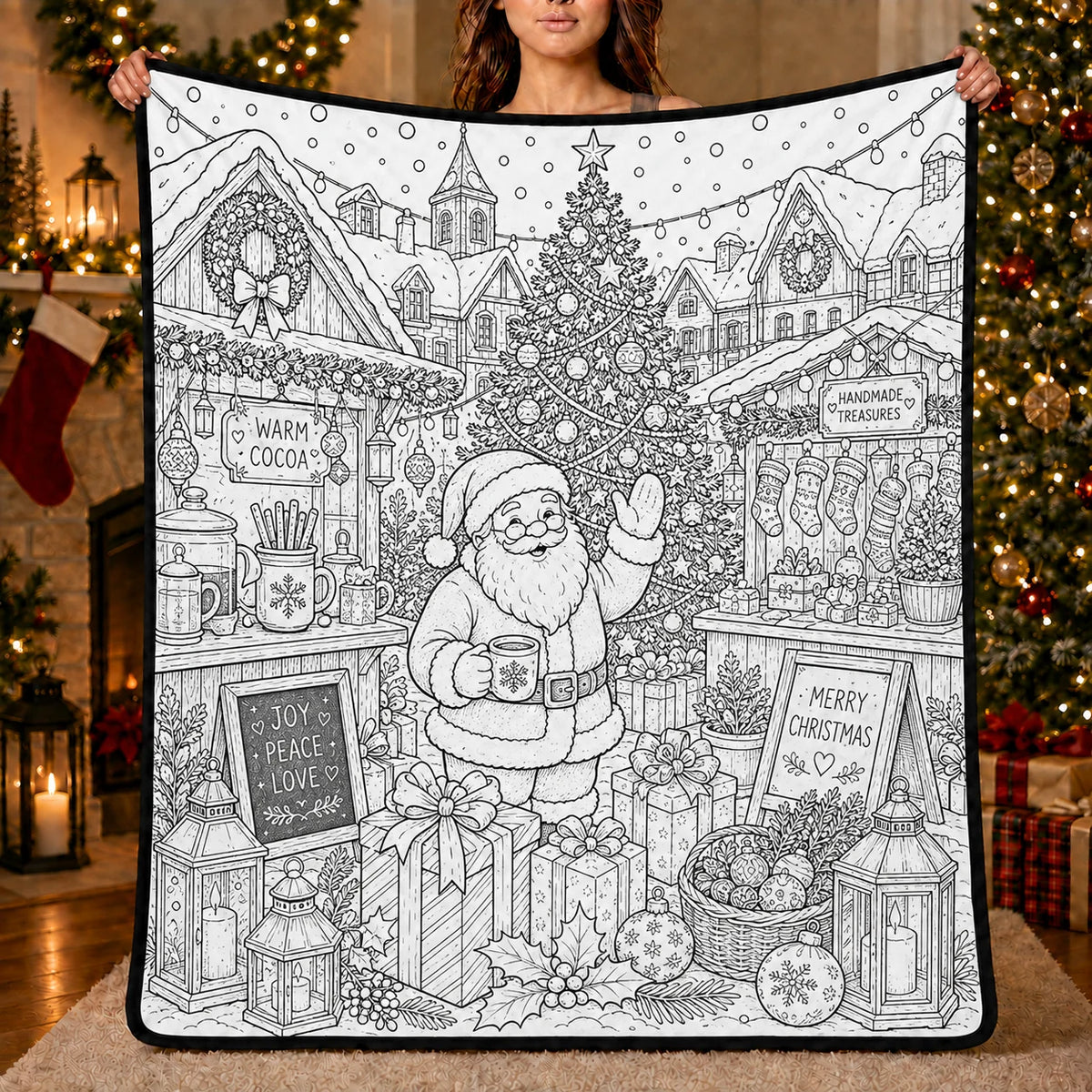 DIY Christmas Drawing Blanket with 24 Colors Markers, Doodle Your Own Xmas Blanket, Customizable Washable Paint Play Blanket for Adults, Kids