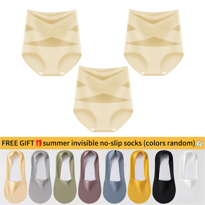 💖Last Day-Buy 1 Get 3 Packs💖Plus-Size High-Waist Cross Tummy Control Panties🎁Free socks Today!!