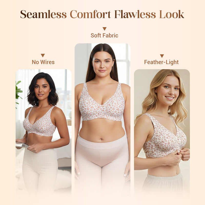 💗LAST WEEK- ONLY￡10.99!!⚡50K+ SOLD🎁Jelly Wireless Womens Comfortable Wireless Bras Push Up Bralettes Seamless Tshirts Bras Deep V Everyday Bras