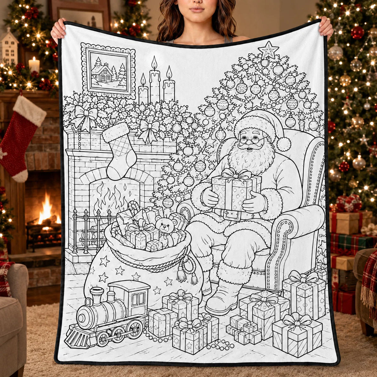 DIY Christmas Drawing Blanket with 24 Colors Markers, Doodle Your Own Xmas Blanket, Customizable Washable Paint Play Blanket for Adults, Kids