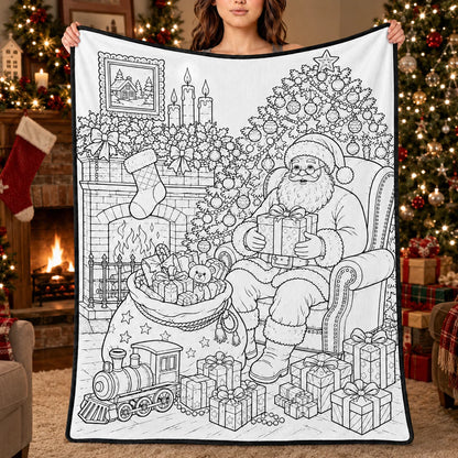 DIY Christmas Drawing Blanket with 24 Colors Markers, Doodle Your Own Xmas Blanket, Customizable Washable Paint Play Blanket for Adults, Kids