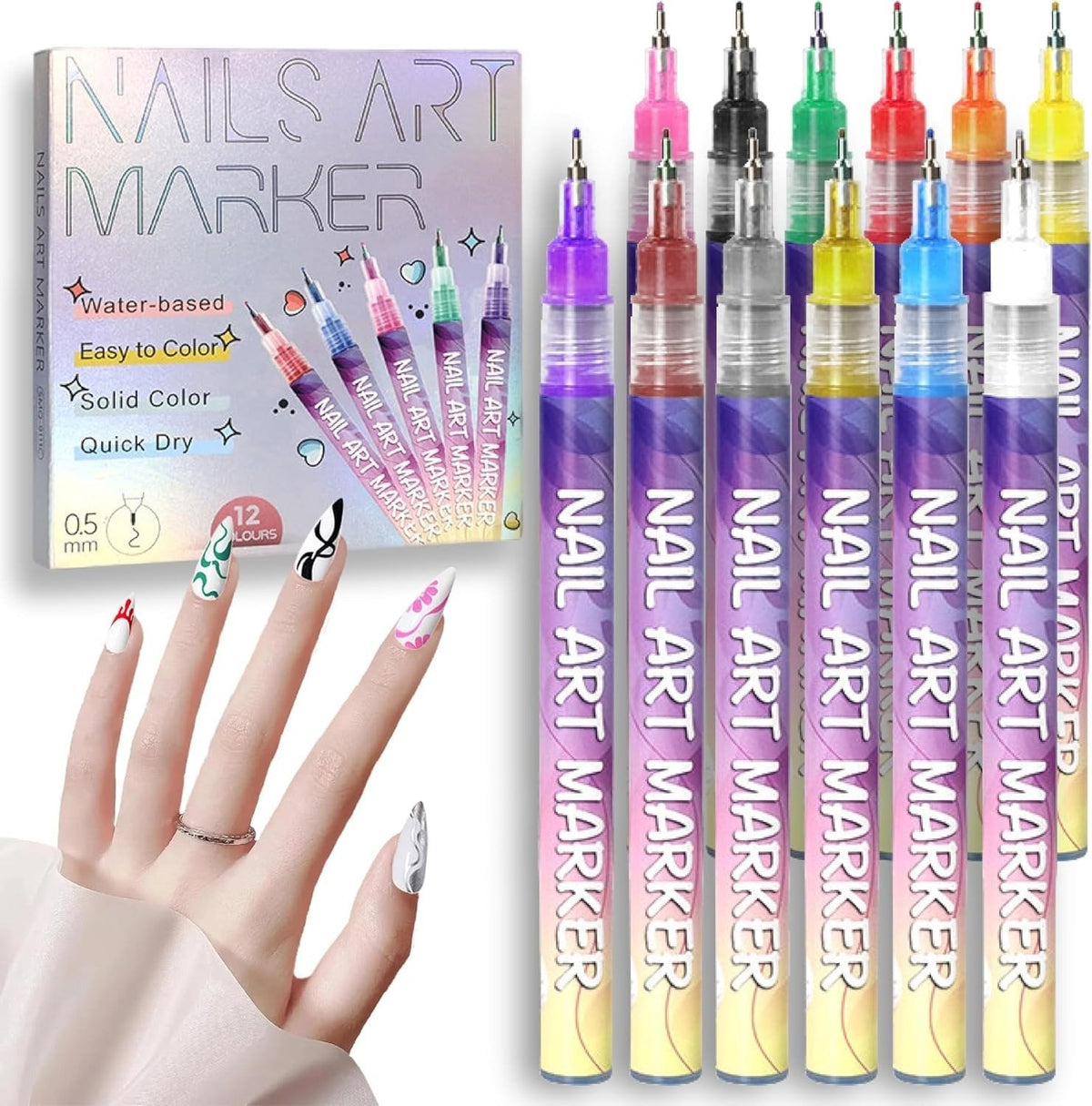 🎁LAST WEEK SPECIAL PRICE: £9.99!!⚡50K+ SOLD!🎨💅12 Colors Nail Art Pens Set