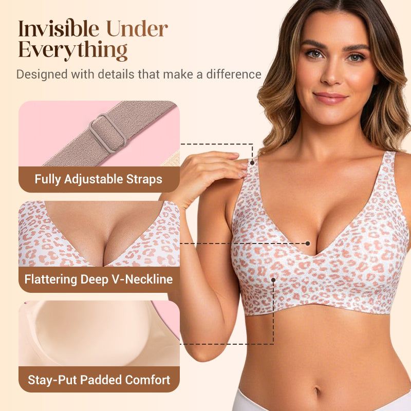 💗LAST WEEK- ONLY￡10.99!!⚡50K+ SOLD🎁Jelly Wireless Womens Comfortable Wireless Bras Push Up Bralettes Seamless Tshirts Bras Deep V Everyday Bras