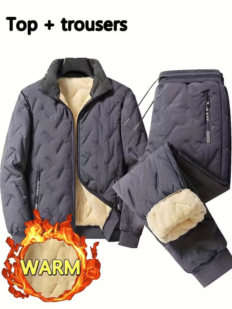 Men's Stylish Warm Jacket & Pants Two-Piece Set