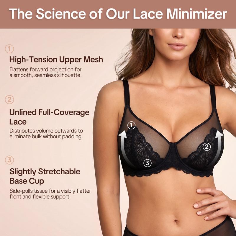 ⏳Brand Weekly Promotion 70% OFF!🖤Women's Mermaid Scales Lace Minimiser Bra Full Cup Wide Side Bands Adjustable Straps
