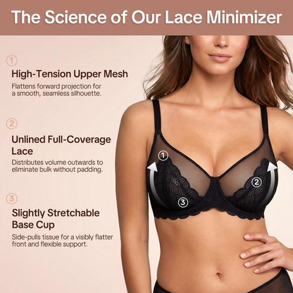 ⏳Brand Weekly Promotion 70% OFF!🖤Women's Mermaid Scales Lace Minimiser Bra Full Cup Wide Side Bands Adjustable Straps