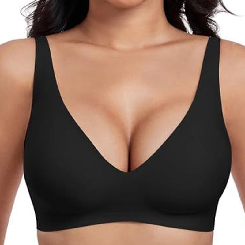 💗LAST WEEK- ONLY￡10.99!!⚡50K+ SOLD🎁Jelly Wireless Womens Comfortable Wireless Bras Push Up Bralettes Seamless Tshirts Bras Deep V Everyday Bras