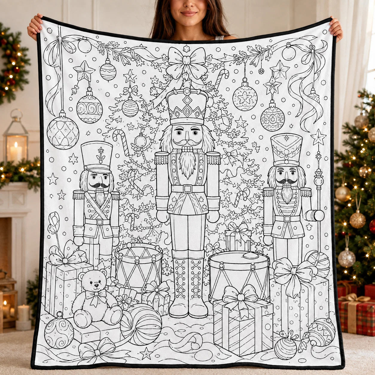 DIY Christmas Drawing Blanket with 24 Colors Markers, Doodle Your Own Xmas Blanket, Customizable Washable Paint Play Blanket for Adults, Kids
