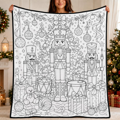 DIY Christmas Drawing Blanket with 24 Colors Markers, Doodle Your Own Xmas Blanket, Customizable Washable Paint Play Blanket for Adults, Kids