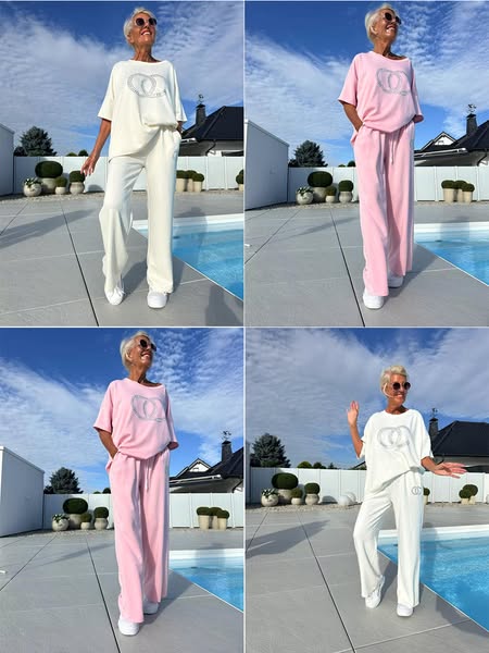 ⏳Limited offer! ⏰Casual two-piece set for women, plain top and loose trousers