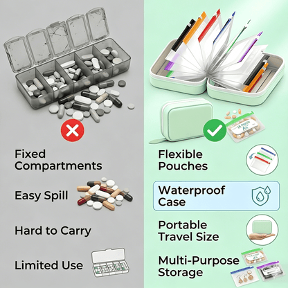 💊 A8 Waterproof 14 Color-Coded Pill Pouches Organizer – Portable Binder-Style Weekly Travel Medicine Storage Case for Pills, Vitamins & Supplements