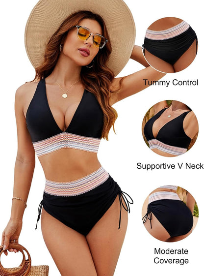 🔥LAST DAY SPECIAL PRICE: ￡11.99!!💥-👙2025 High Waisted Tummy Control Color Block Bikini Sets