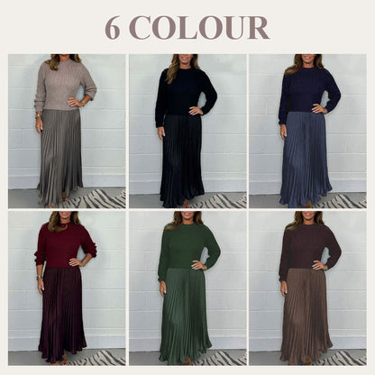 🔥Black Friday Promotion 50%OFF🔥Women's solid color Long Sleeve Jumper & Pleated Bottom Dress