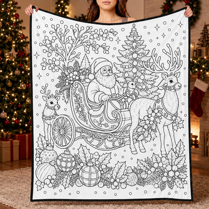 DIY Christmas Drawing Blanket with 24 Colors Markers, Doodle Your Own Xmas Blanket, Customizable Washable Paint Play Blanket for Adults, Kids