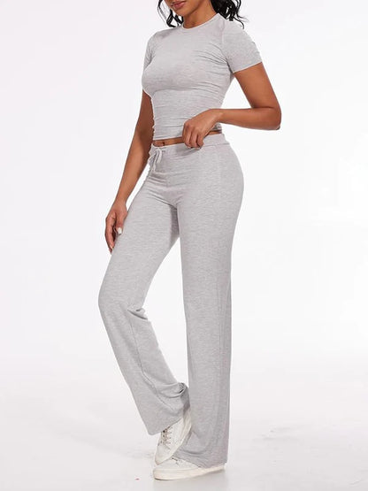 Women's Casual Solid Color T-Shirt & Straight Leg Pants Set