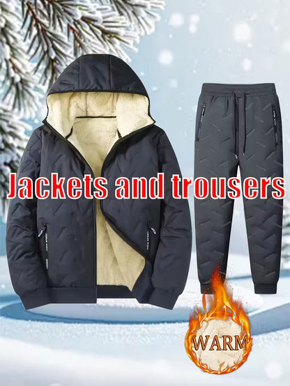 Men's Stylish Warm Jacket & Pants Two-Piece Set