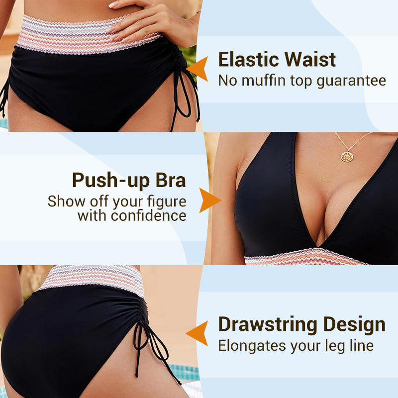🔥Special Price £12.99!!💥50K+ SOLD!-👙High Waisted Tummy Control Color Block Bikini Sets