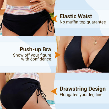 🔥Summer Hot Sale £12.99!!💥50K+ SOLD!-👙High Waisted Tummy Control Color Block Bikini Sets