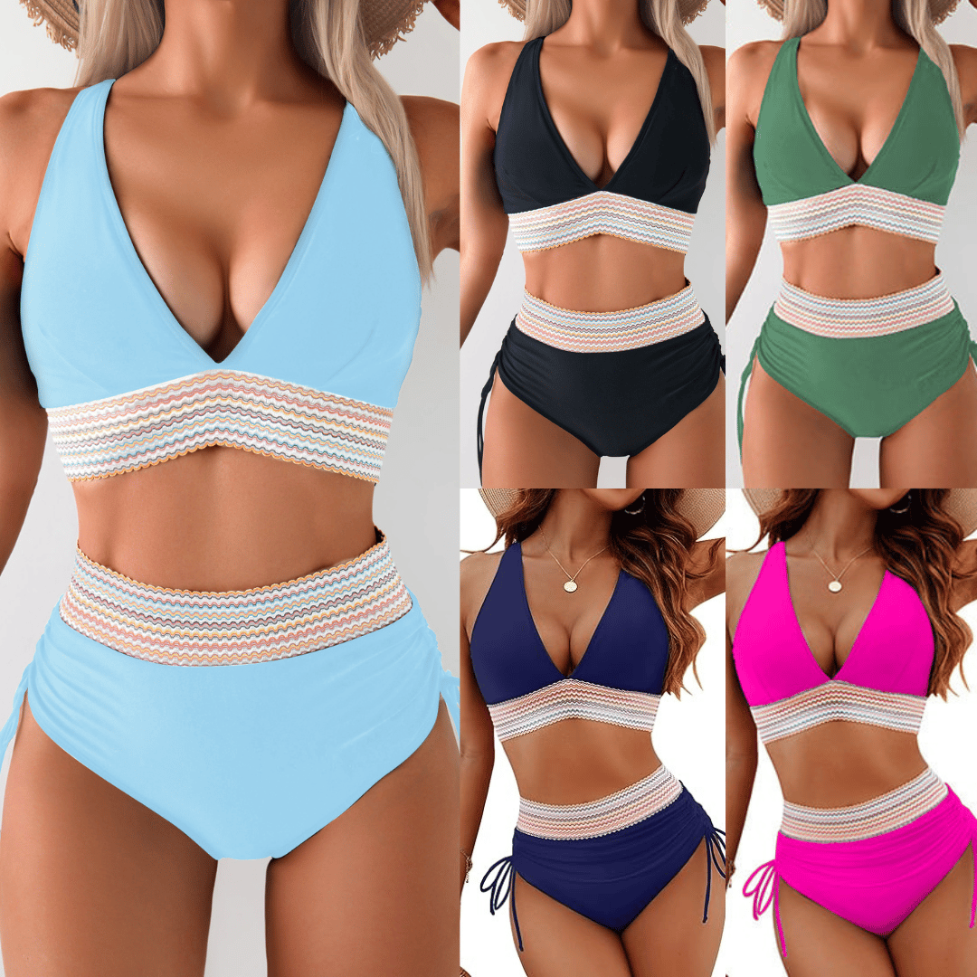 ⏰2026 Summer Hot Sale 60% OFF⏳High Waisted Tummy Control Color Block Bikini Set With Free Sunglass🕶️