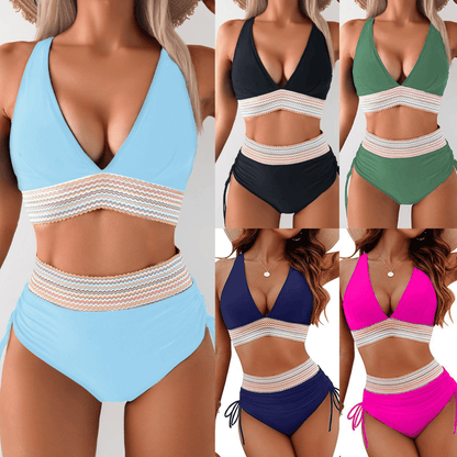 ⏰2026 Summer Hot Sale 60% OFF⏳High Waisted Tummy Control Color Block Bikini Set With Free Sunglass🕶️