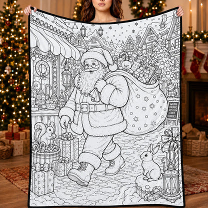 DIY Christmas Drawing Blanket with 24 Colors Markers, Doodle Your Own Xmas Blanket, Customizable Washable Paint Play Blanket for Adults, Kids