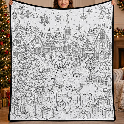 DIY Christmas Drawing Blanket with 24 Colors Markers, Doodle Your Own Xmas Blanket, Customizable Washable Paint Play Blanket for Adults, Kids