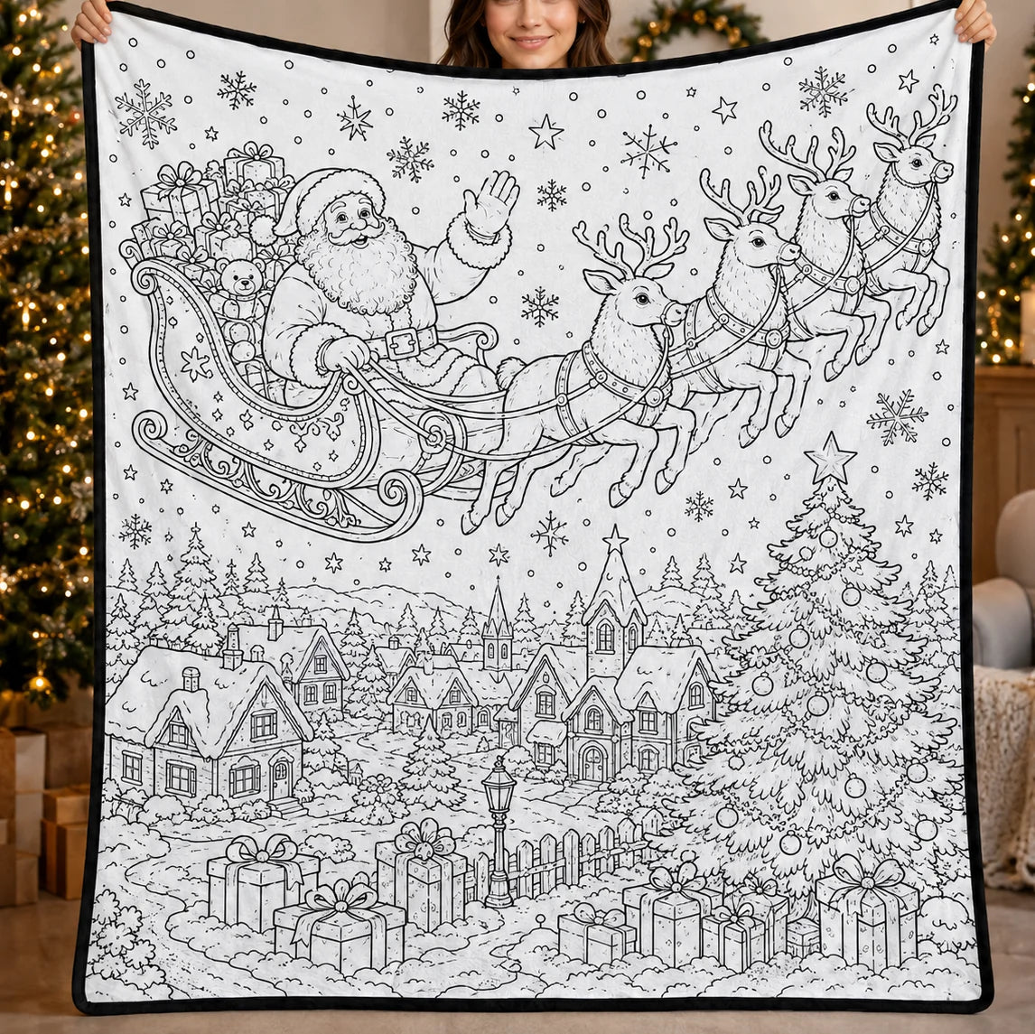 DIY Christmas Drawing Blanket with 24 Colors Markers, Doodle Your Own Xmas Blanket, Customizable Washable Paint Play Blanket for Adults, Kids
