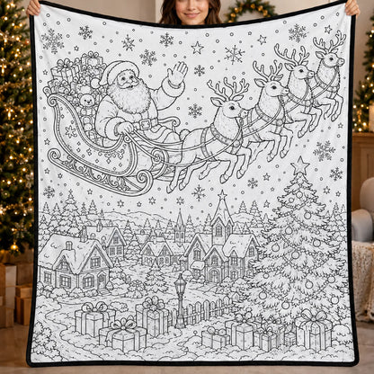 DIY Christmas Drawing Blanket with 24 Colors Markers, Doodle Your Own Xmas Blanket, Customizable Washable Paint Play Blanket for Adults, Kids