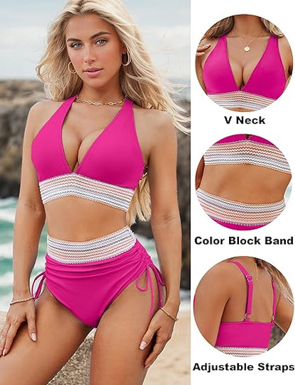 🔥LAST DAY SPECIAL PRICE: ￡11.99!!💥-👙2025 High Waisted Tummy Control Color Block Bikini Sets