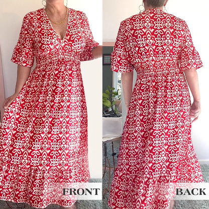 💖LAST DAY SALE 50% OFF💖Bohemian casual print V-neck waist wrap long dress