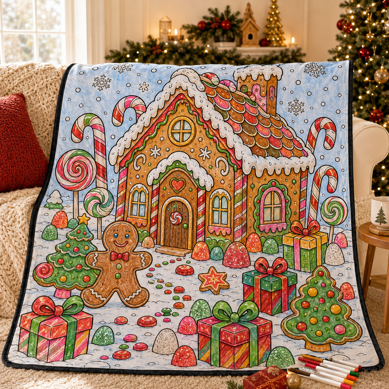 DIY Christmas Drawing Blanket with 24 Colors Markers, Doodle Your Own Xmas Blanket, Customizable Washable Paint Play Blanket for Adults, Kids