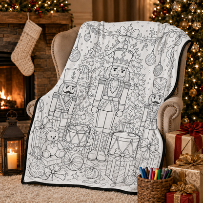 DIY Christmas Drawing Blanket with 24 Colors Markers, Doodle Your Own Xmas Blanket, Customizable Washable Paint Play Blanket for Adults, Kids