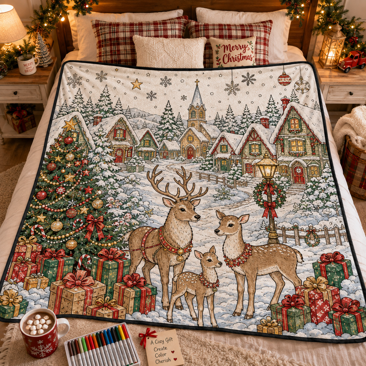 DIY Christmas Drawing Blanket with 24 Colors Markers, Doodle Your Own Xmas Blanket, Customizable Washable Paint Play Blanket for Adults, Kids