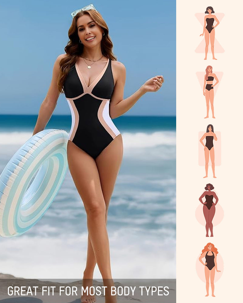 🔥LAST DAY SALE - ONLY £14.98!!⚡50K+ SOLD!👙Color Block Tummy Control One-Piece Swimsuit