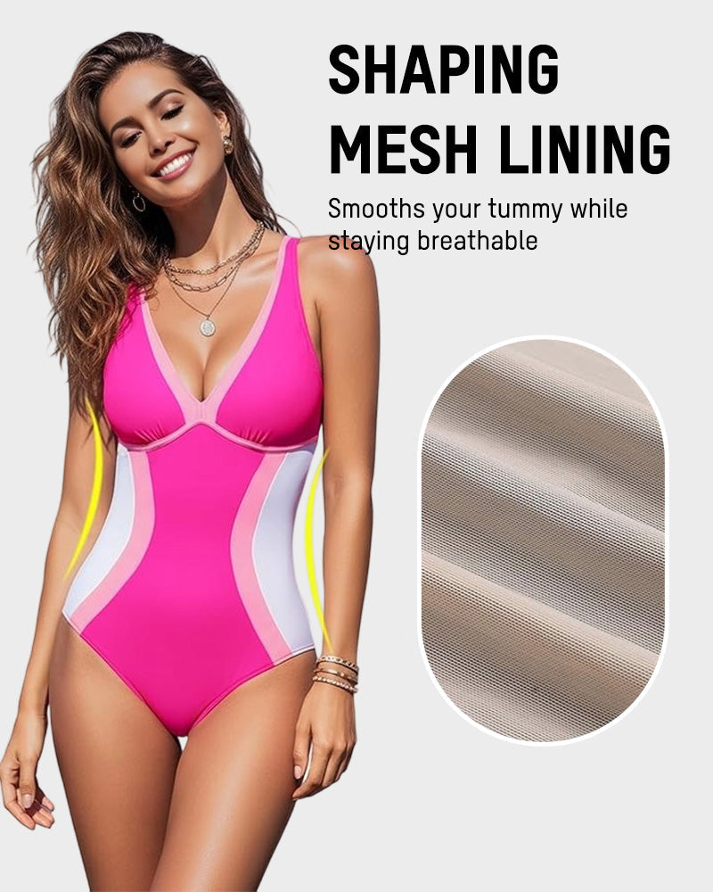 🔥LAST DAY SALE - ONLY £14.98!!⚡50K+ SOLD!👙Color Block Tummy Control One-Piece Swimsuit