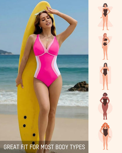 🔥LAST DAY SALE - ONLY £14.98!!⚡50K+ SOLD!👙Color Block Tummy Control One-Piece Swimsuit