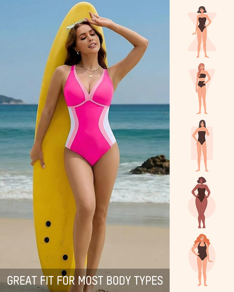 🔥LAST DAY SALE - ONLY £14.98!!⚡50K+ SOLD!👙Color Block Tummy Control One-Piece Swimsuit