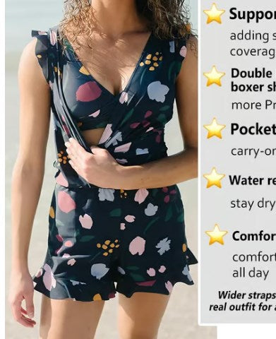🔥Mother’s Day Promotion 49% OFF -🎁Swim Romper Built-in Bra & Shorts with Pockets